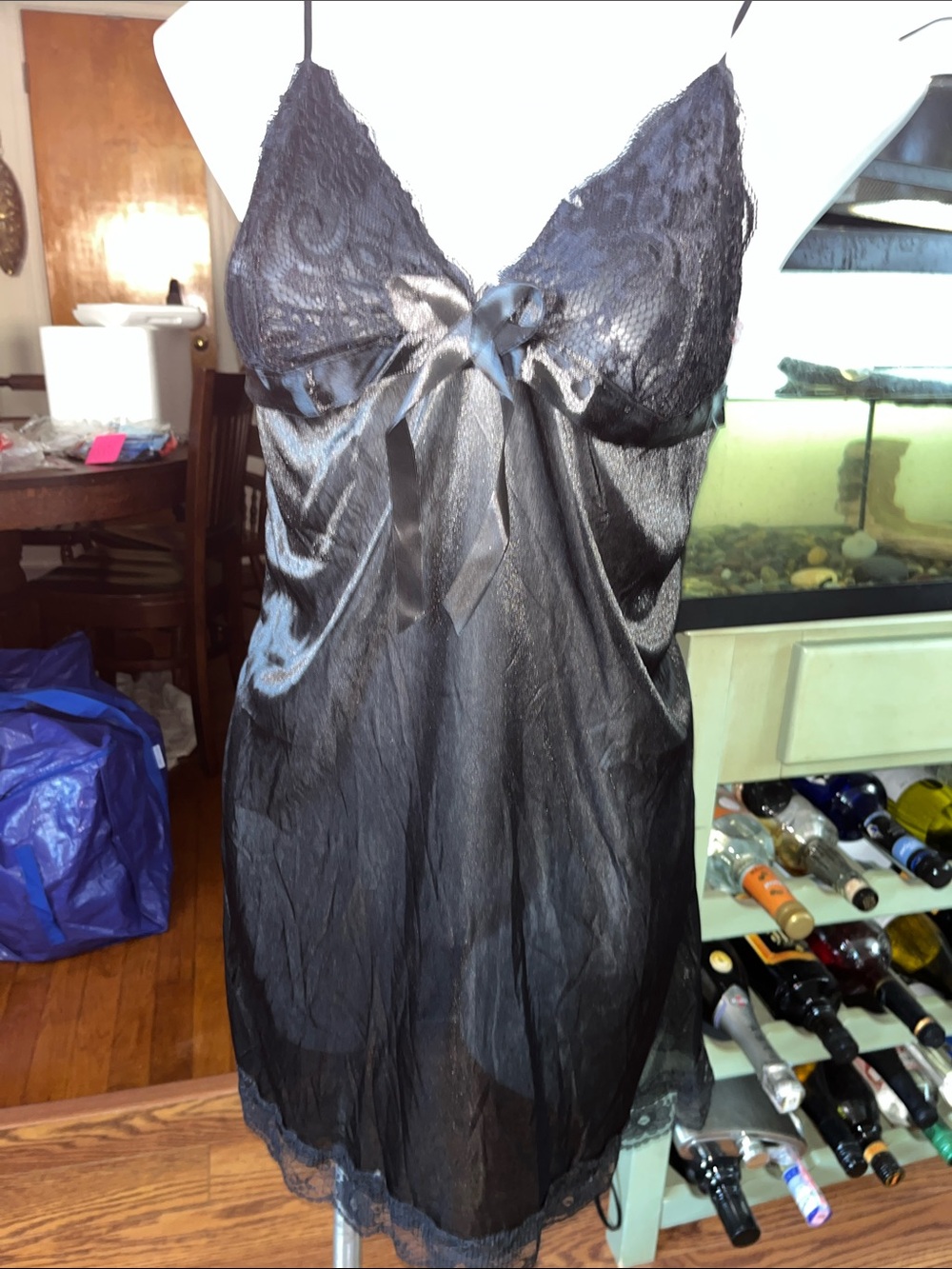 NWOT Black Lace-Trim Satin Chemise L